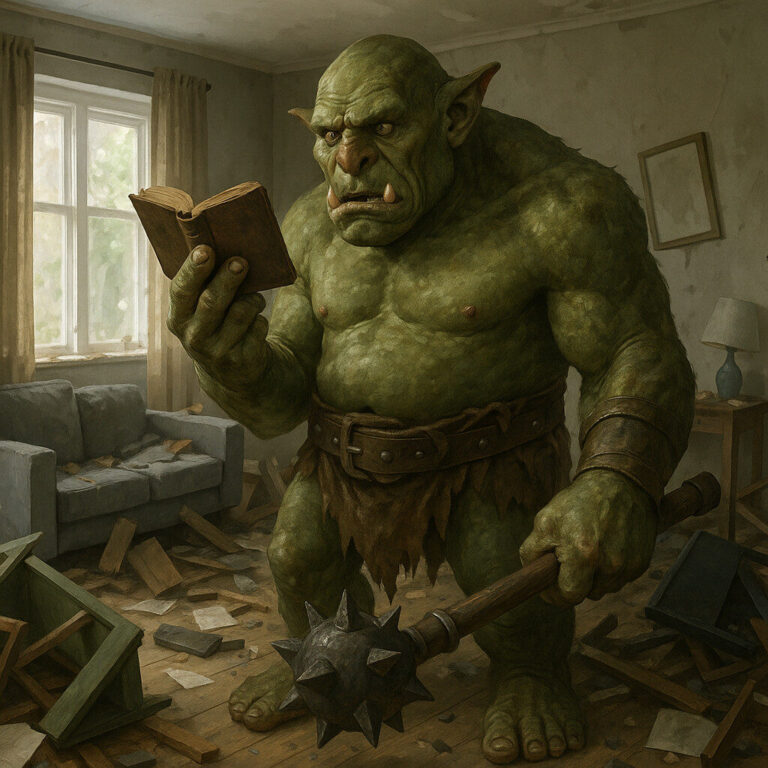 Image d'un troll, qui trouve un livre et se demande ce que c'est