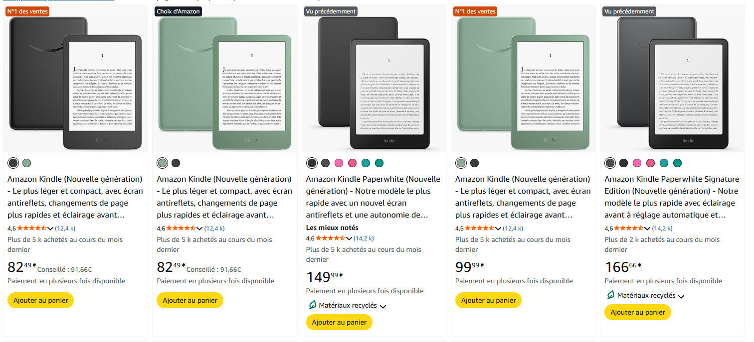 Image amazon, des différentes liseuses