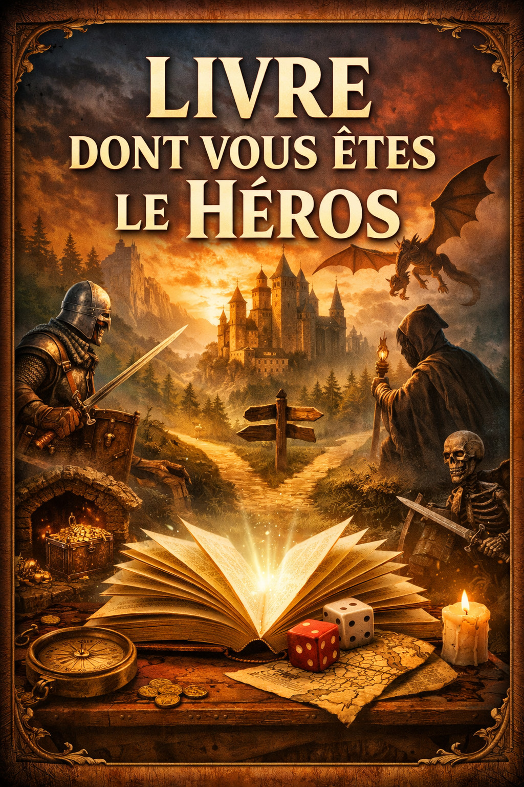 Image représentant un livre au premier plan et un monde imaginaire au second plan