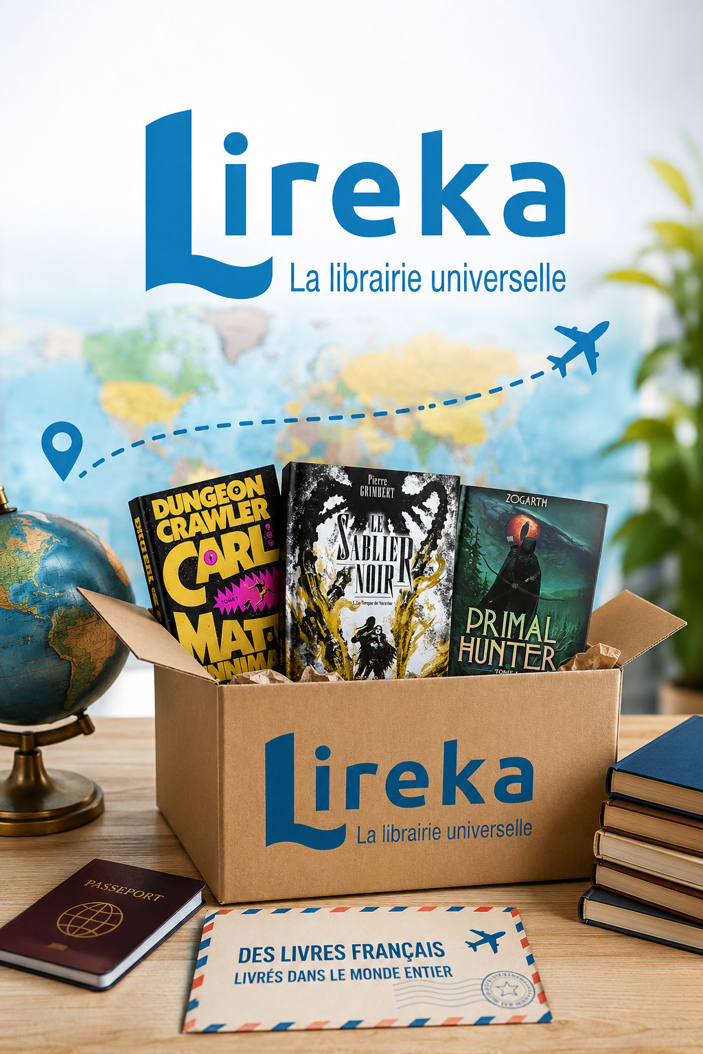 LitRPG Image du logo de Lireka et d'un carton contenant des livres litrpg