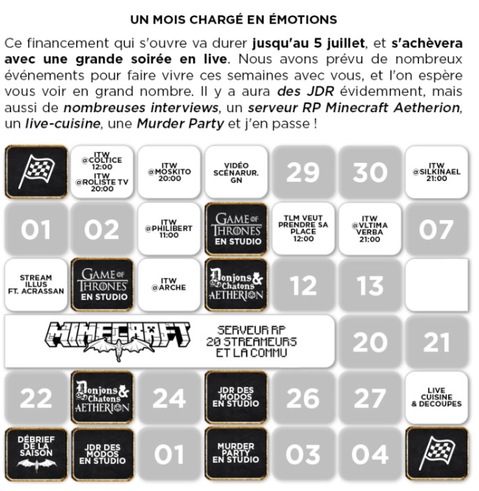 Les Chroniques d’Aetherion Calendrier des évènements prévus