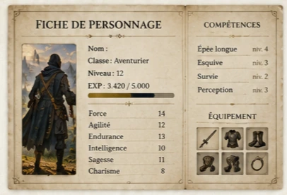 débuter la LitRPG fiche-personnage-litrpg
